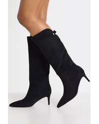 Boohoo - Wide Fit Curved Faux Suede Stiletto Boots - Lyst