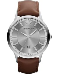 Emporio Armani - Ar2463 Klassieke Zilveren Wijzerplaat Horloge Met Leren Band - Lyst