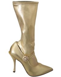 Dolce & Gabbana - Dolce Gabbana Gold Rhinestones Ankle Boots Socks Shoes - Lyst