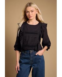Oasis - Trim Detail Frill Shoulder Crew Neck Blouse - Lyst