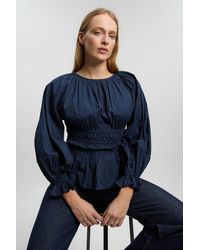 Karen Millen - Shirred Cotton Balloon Sleeve Blouse - Lyst