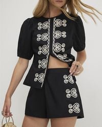 River Island - Shorts Poplin Fabric Embroidered Elasticated Cotton - Lyst