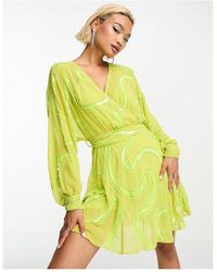 ASOS - Rouleaux Loop Tie Waist Mini Dress With Swirl Embellishment - Lyst