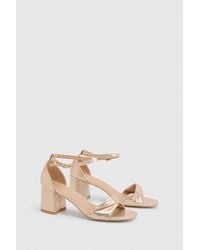 Wallis - Wide Fit Sophia Metallic Textile Soft Twist Medium Block Heel Sandals - Lyst