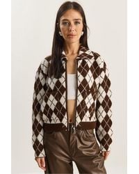 Bianco Lucci - Thick Jacquard Knit Cardigan With Zipper - Lyst