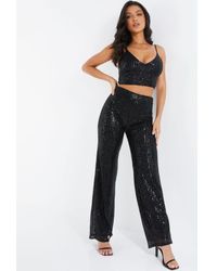 Quiz - Sequin High Waist Palazzo Trousers - Lyst
