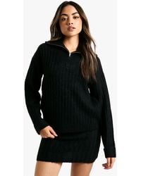 Boohoo - Soft Knit Thick Rib Zip Neck Oversized Jumper And Mini Skirt Set - Lyst
