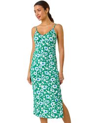 Roman - Floral Strappy Stretch Midi Dress - Lyst