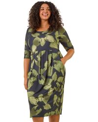 Roman - Curve Floral Print Pocket Stretch Dress - Lyst