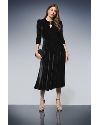 Wallis - Velvet Embellished Pleated Midi Dress - Lyst