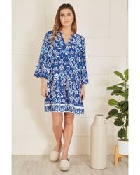 Yumi' - Ikat Print 3/4 Sleeve Tunic Dress Cotton - Lyst