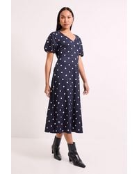 Wallis - Polka Dot Print Jersey V Neck Midi Tea Dress - Lyst