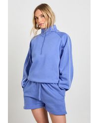 Boohoo - Petite Half Zip Sweatshirt Piping Detail Short Tracksuit - Lyst