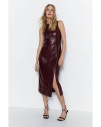 Warehouse - Faux Leather Sleeveless Midi Dress - Lyst