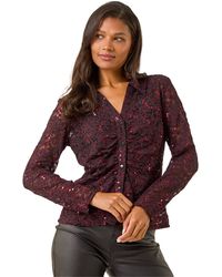 Roman - Sequin Lace Collared Blouse - Lyst