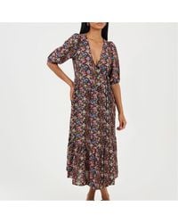 Brave Soul - V-Neck Three Quarter Sleeve Midi Wrap Dress - Lyst