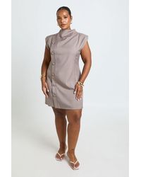 Boohoo - Plus Tailored Sleeveless Asymmetric Button Down Mini Dress - Lyst