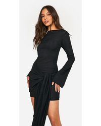 Boohoo - Texture Wrap Tie Front Mini Dress - Lyst