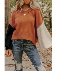 Azura Exchange - Kleurblok V-hals Lange Mouwen Trui - Lyst