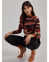 Pink Vanilla - Smudge Print Mesh Long Sleeve Top - Lyst