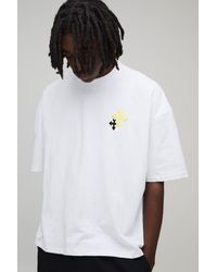 BoohooMAN - Oversized Boxy Embroidered Cross T-Shirt - Lyst