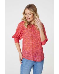 Izabel London - Printed 3/4 Puff Sleeve Blouse - Lyst