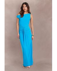 Boohoo - Double Layer Asym Neck Slinky Drape Front Maxi Dress - Lyst