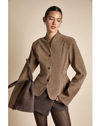 Boohoo - Faux Suede Collarless Cinched Waist Blazer - Lyst