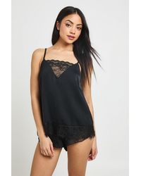 Boohoo - Satin Lace Panel Detail Cami & Short Pyjama Set - Lyst
