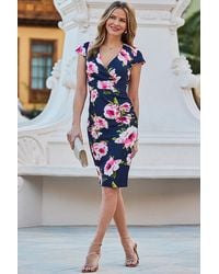 Sosandar - Floral Print Sculpting Waistband Dress - Lyst