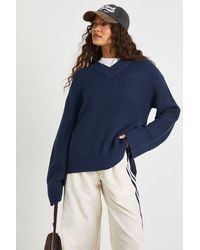 Boohoo - V Neck Chunky Knitted Jumper - Lyst