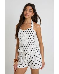 Boohoo - Polka Dot Poplin Shirred Halterneck Top - Lyst