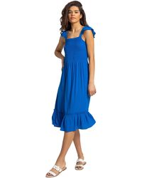 Roman - Shirred Bodice Frill Detail Midi Dress - Lyst