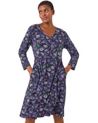 Roman - Floral Print Button Detail V-Neck Dress - Lyst