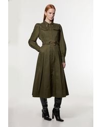 Karen Millen - Cotton Sateen Collar Detail Woven Midi Shirt Dress - Lyst