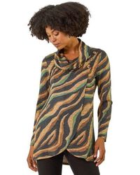 Roman - Abstract Print Cowl Neck Stretch Top - Lyst