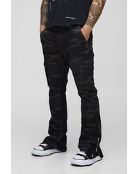 BoohooMAN - Slim Flare Gusset Camo Cargo Pants - Lyst