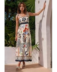 Roman - Floral Palm Strappy Midi Dress - Lyst