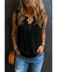 Azura Exchange - Button Split Neck Ruffled Trim Tank Top Viscose - Lyst