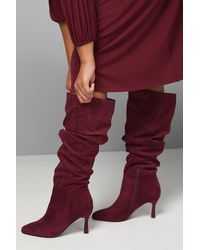 Wallis - Wide Fit Hibiscus Faux Suede Ruche High Stiletto Heel Knee Boots - Lyst