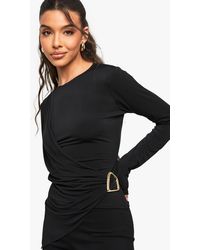Boohoo - Slinky Drape Front Top With Trim Detail - Lyst