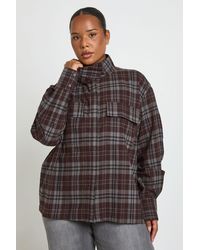 Boohoo - Plus Cotton Funnel Neck Utility Shirt - Lyst
