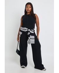 Boohoo - Plus Super Soft Rib Knitted Waistcoat And Wide Leg Trouser Co-Ord - Lyst
