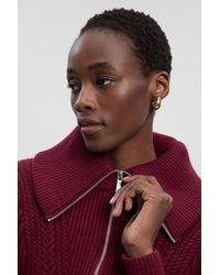 Karen Millen - Cable Knit Balloon Sleeve Peplum Zip Through Cardigan - Lyst