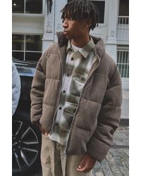 BoohooMAN - Regular Fit Textured Faux Suede Funnel Neck Puffer Jacket - Lyst