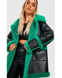 Boohoo - Plus Contrast Trim Longline Aviator Jacket - Lyst