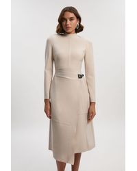 Karen Millen - Figure Form Bandage Asymmetric Long Sleeve Knit Midi Dress - Lyst