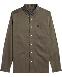 Fred Perry - Plain Warm Stone Long Sleeve Oxford Shirt Cotton - Lyst