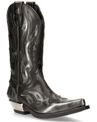 New Rock - Flame Biker-Cowboystiefel Aus Schwarzem/Silbernem Leder Mit Akzent – ​M-7921-S3 - Lyst