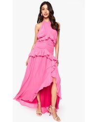 Boohoo - Halterneck Chiffon Ruffle Detail Maxi Dress - Lyst
